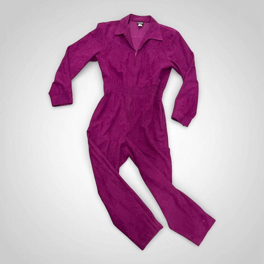 1980s Vintage Lori of California Fuchsia Ultrasuede Zip Front Jumpsuit Size 8